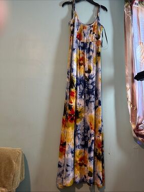 Calvin Klein Yellow, Blue & Red Printed Ribbed Tank Dress